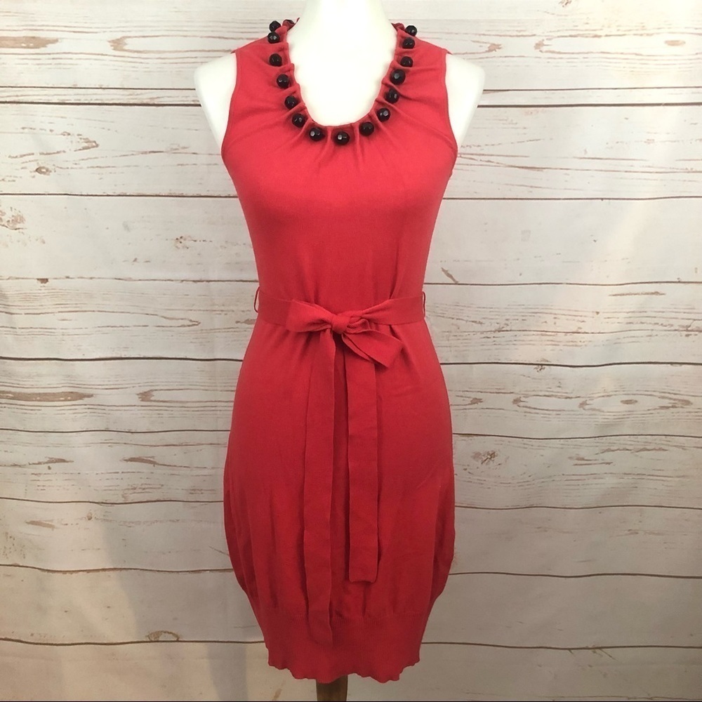 Milly New York Red Black Beaded Bejeweled Sweater Dress